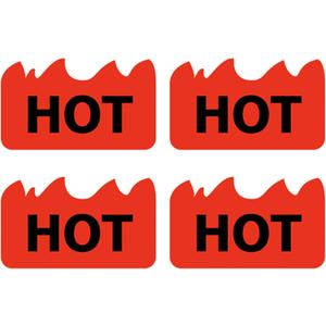 600pcs Waterproof Hot Stickers, PVC Material, Fluorescent Red Fire Shape Labels for Supermarkets, Restaurants, and Stores 2 x 1.2 Inch