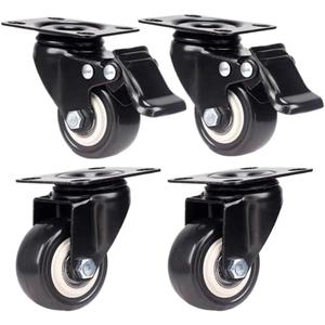 Caster Wheels for Furniture 4Pcs Swivel Casters Low Profile with Brake Casters for Furniture Floor Trolleys Workbench Casters (2inch, Black)