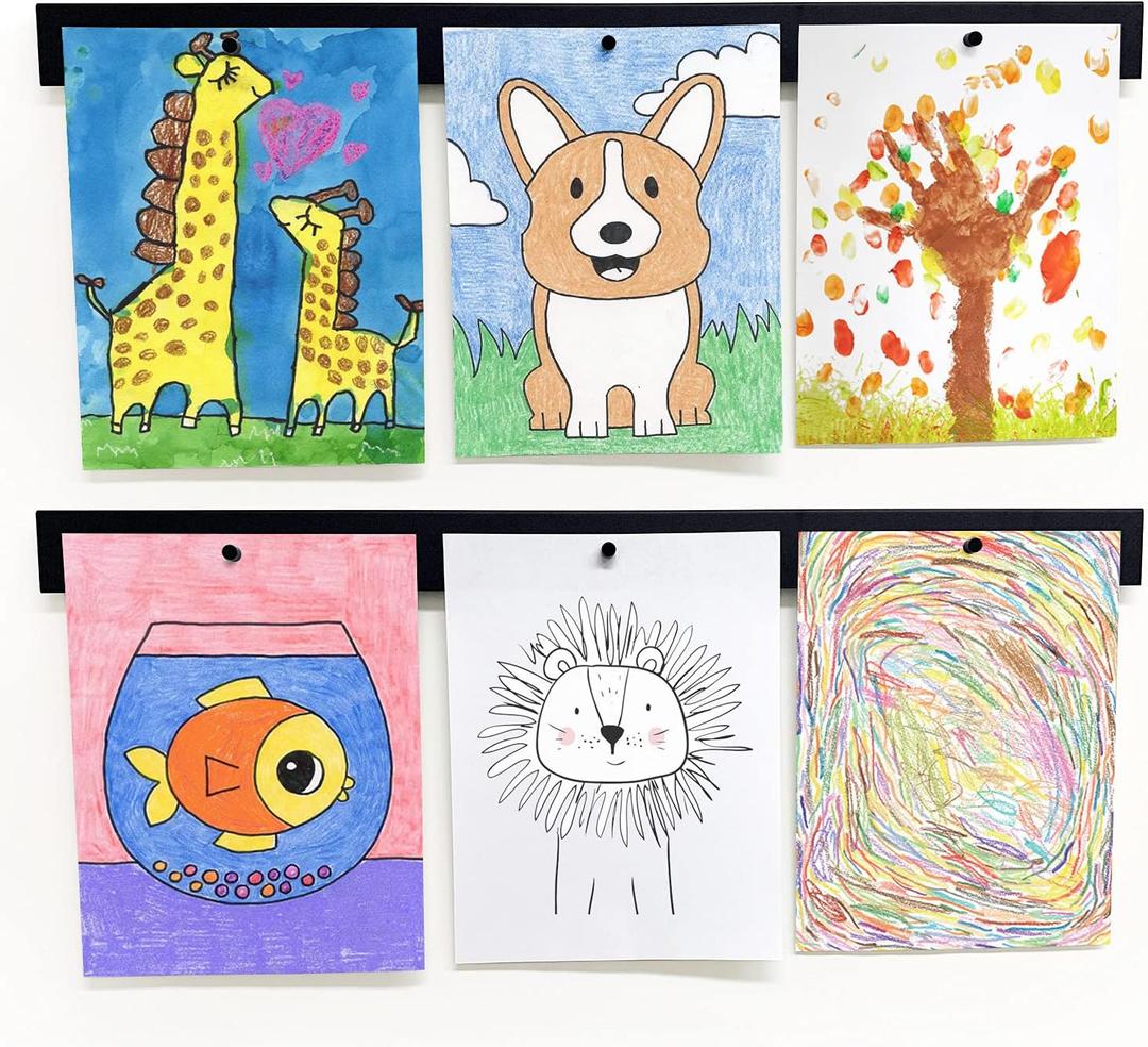 Picture Hanging System - Display Children Kid's Artwork Frame - 28" Magnetic Bar (Set of 2) Black