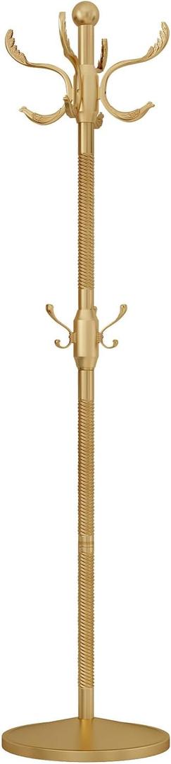 Metal Coat Rack Stand Coat Rack Freestanding with 12 Hooks Sturdy Heavy Duty Modern Coats Tree for Bags Clothes Hall Tree Hats Hanger Holder Stand for Entryway Bedroom Hallway Office, Gold