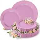 Tinybee 60PCS Light Purple Plastic Plates - Heavy Duty Purple Disposable Plates with A Pink Hue, Elegant Plastic Plates for Wedding and Party Including 30 Dinner Plates 10'' & 30 Dessert Plates 7.5''