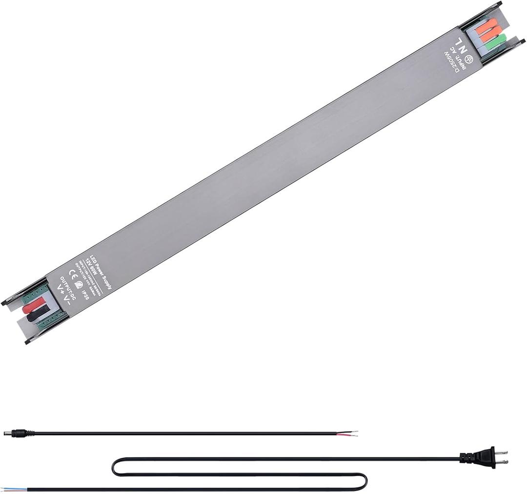 12V 60W LED Driver, Ultra Thin 2cm/0.78in Width Low Voltage Transformer, AC 100-130V to DC 12V 5A LED Power Supply,IP30 NO Waterproof for Indoor LED Strip