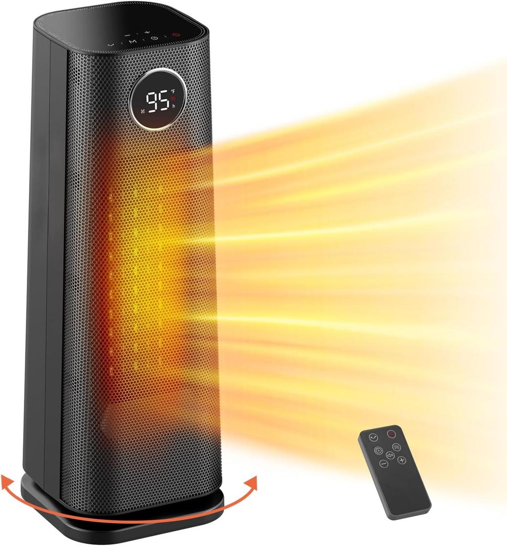 Space Heater for Indoor Use, 1500W Fast Electric Portable Ceramic Heaters with Thermostat, 4 Modes, 24H Timer, 70Oscillating Room Heater with Remote for Office Bedroom Use, 2023 Upgraded