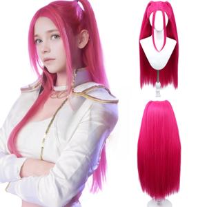 Long Hot Pink Wigs for Kids Girls Cartoon Movie Halloween Cosplay Costume Animie Wig