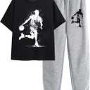 RoseSeek Boy's 2 Piece Outfits Graphic Tees and Joggers Matching Sets Casual Workout Outfits, Size 11 Years
