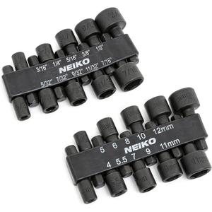 NEIKO 10068A Nut Driver Set, For Impact Drill and Driver, 20 Piece, 1/4 Hex Small Nut Driver Bit Set, Metric and Standard, 4-12 mm & 5/32-1/2, CR-V Steel, Nutsetter Driver Bits