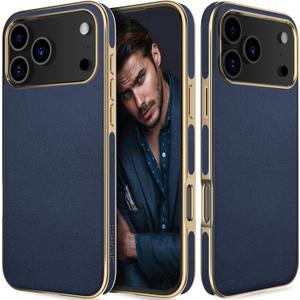 LOHASIC for iPhone 17 Pro Max Case Leather, Men Women Luxury Classic Back Cover with Soft Microfiber Lining Anti-Slip Grip Cases for iPhone 17 ProMax, Navy Blue