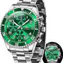 OLEVS Mens Watches Chronograph Watch Luxury Dress Stainless Steel Waterproof Watches for Men Moon Phase Luminous Business Calendar Wrist Watch Blue/Black/Green/Gold/Face (2926 Silver Green)