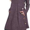 Poetsky Women Long Sleeve Tunic Tops to Wear with Leggings Side Buttons Long Shirts Rib Sweater Dress with Pockets S-3XL (Purple, XL)
