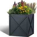 SUNNYPARK Large Metal Planter Box 17x 17x 18, Square Modern Grey Metal Planter Box Heavy Duty with Drainage Holes for Outdoor Garden Patio (Gray)