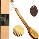 ICANdOIT-17.71Inch Natural Stiff Sisal Bristles Anti-Slip Long Handle Bath Brush,Bent Handle Shower Scrubber for Exfoliating,Shower Back Brush,Exfoliation Set with Pumice Stone(1 Pack)