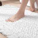 DEXI Bathroom Rug 24x43, Super Soft Thick Chenille Absorbent Bath Mat, Non Slip Machine Washable Fluffy Shag Bathmat for Tub, Shower Floor, White