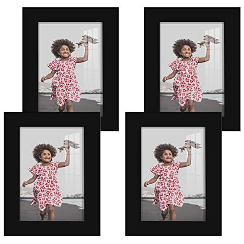 Renditions Gallery Photo Frames 3.5x5 inch Picture Frame Set of 4 High-end Modern Style, Made of Solid Wood and High Definition Glass Ready for Wall and Tabletop Photo Display, Black Frame (3.5"x5")