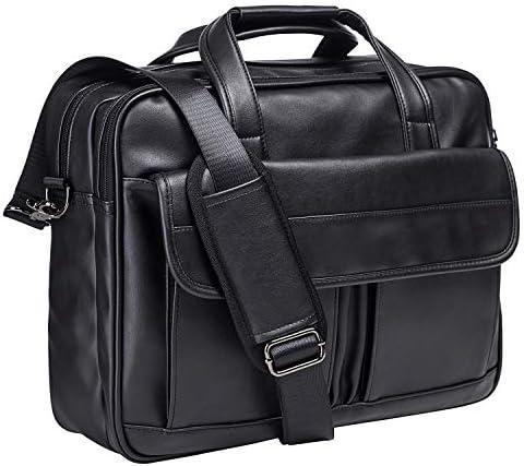 seyfocnia Men's Leather Messenger Bag, 17.3 Inches Laptop Briefcase Business Satchel Computer Handbag Shoulder Bag for Men (Black)