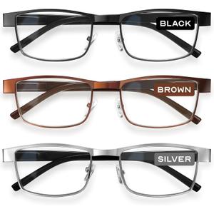 BLS Businessman Rectangular Reading Glasses - Professional Durable Readers - Blue-Light Blocking Lenses