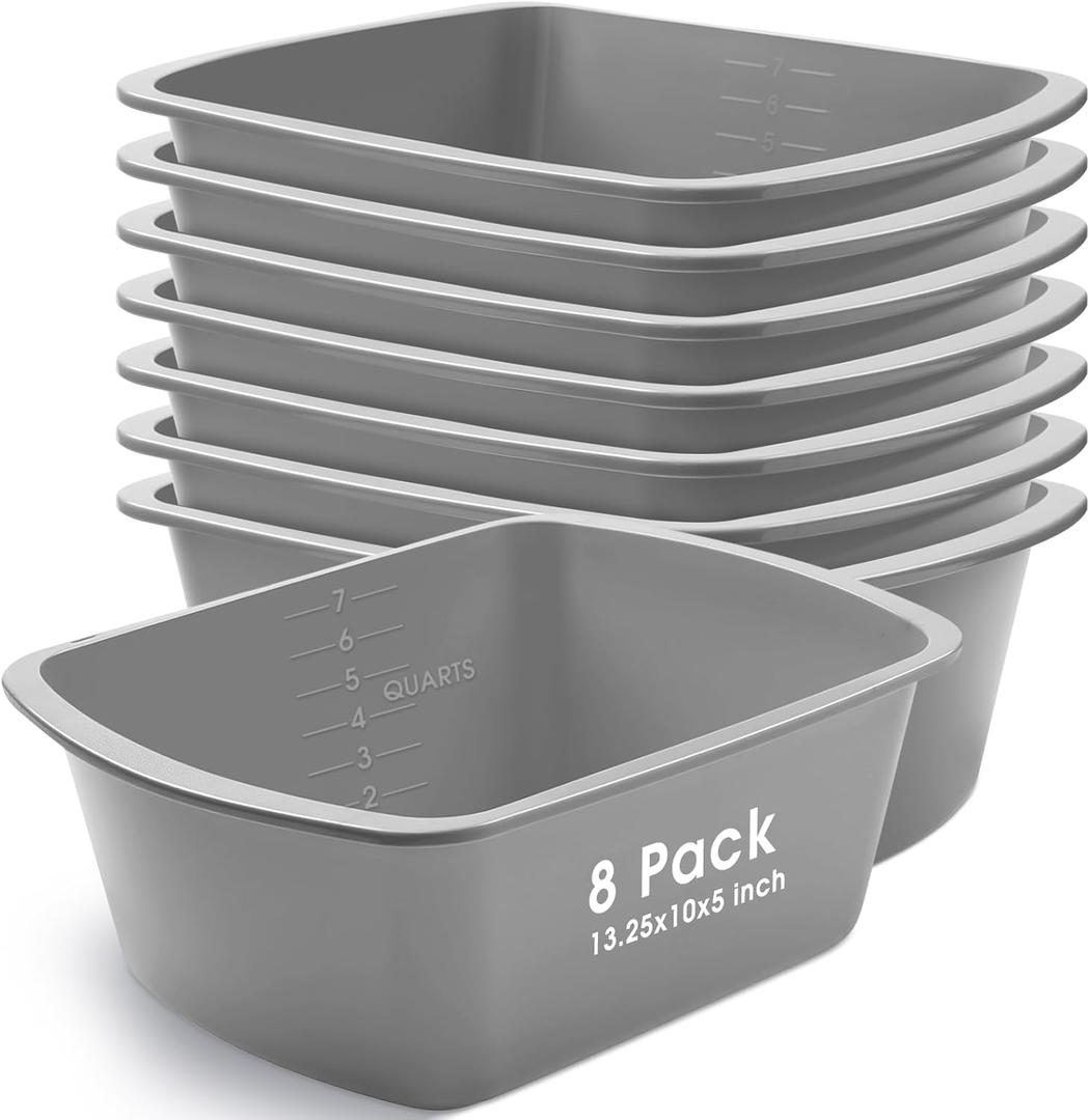 Honeydak 8 Pack Wash Basins Plastic Wash Tub Gray 7 Quart Graduated Buckets Rectangular Plastic Hospital Bedside Soaking Tub Washing Basin for Cleaning Foot Bath Washing Dishes Face Cleansing