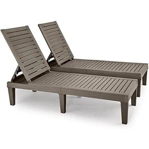 YITAHOME Chaise Outdoor Lounge Chairs with Adjustable Backrest, Multi-Functional Patio Loungers Easy Assembly & Lightweight, Waterproof Poolside Chaise Lounge with 265lbs Capacity, Set of 2, Taupe