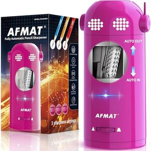 AFMAT Electric Pencil Sharpener Fully Automatic, Colored Pencil Sharpeners for 7-11.5mm Pencils, Rechargeable Hands-Free Robot Sharpener for Classroom, Home, Office, Battery Operated, PSX5EW, Pink