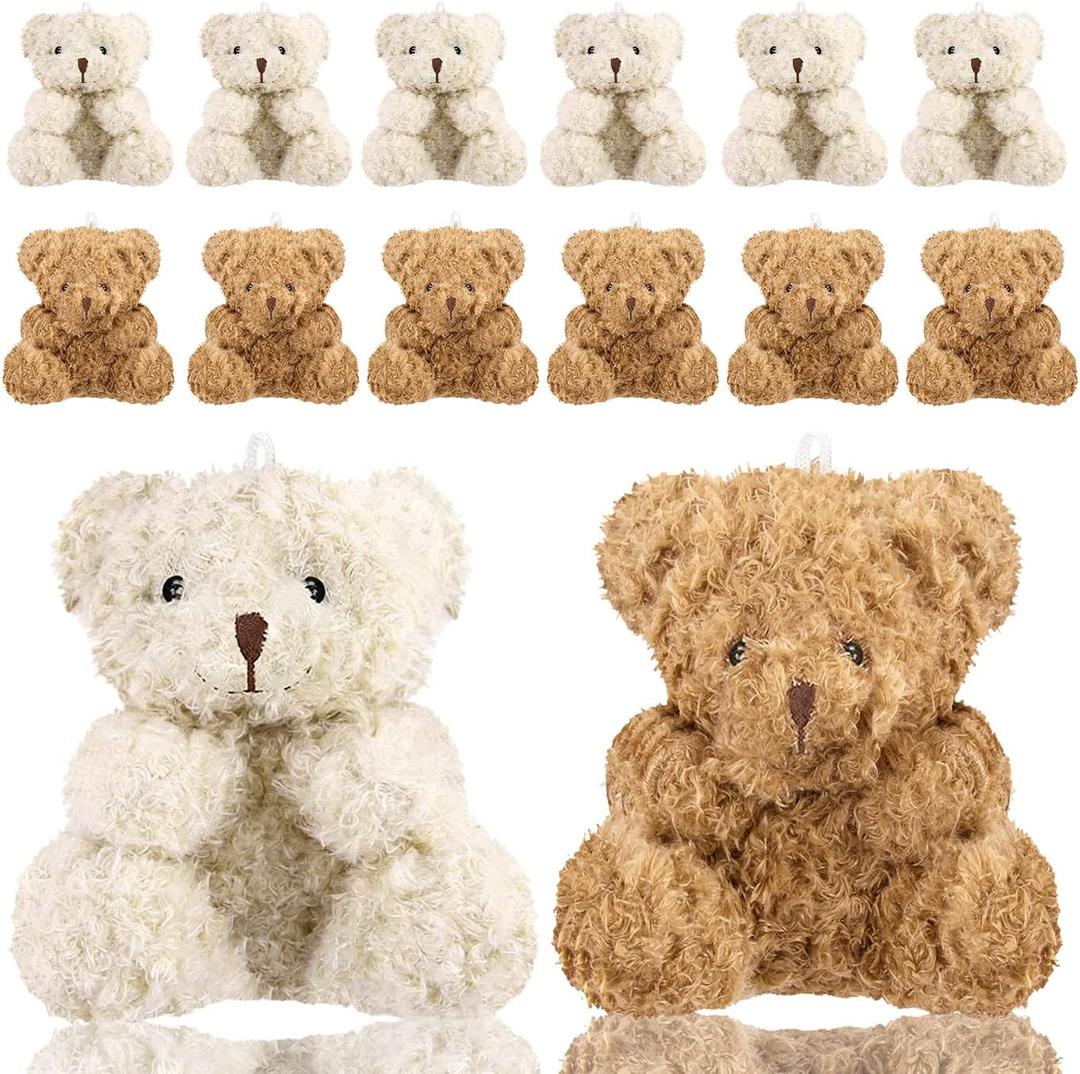 WXJ13 Plush Mini Teddy Bear - 12 Pieces (4 Inch), Soft Stuffed Animals for Party Favors, DIY Keychain Bag Decor (6 Brown, 6 Apricot)