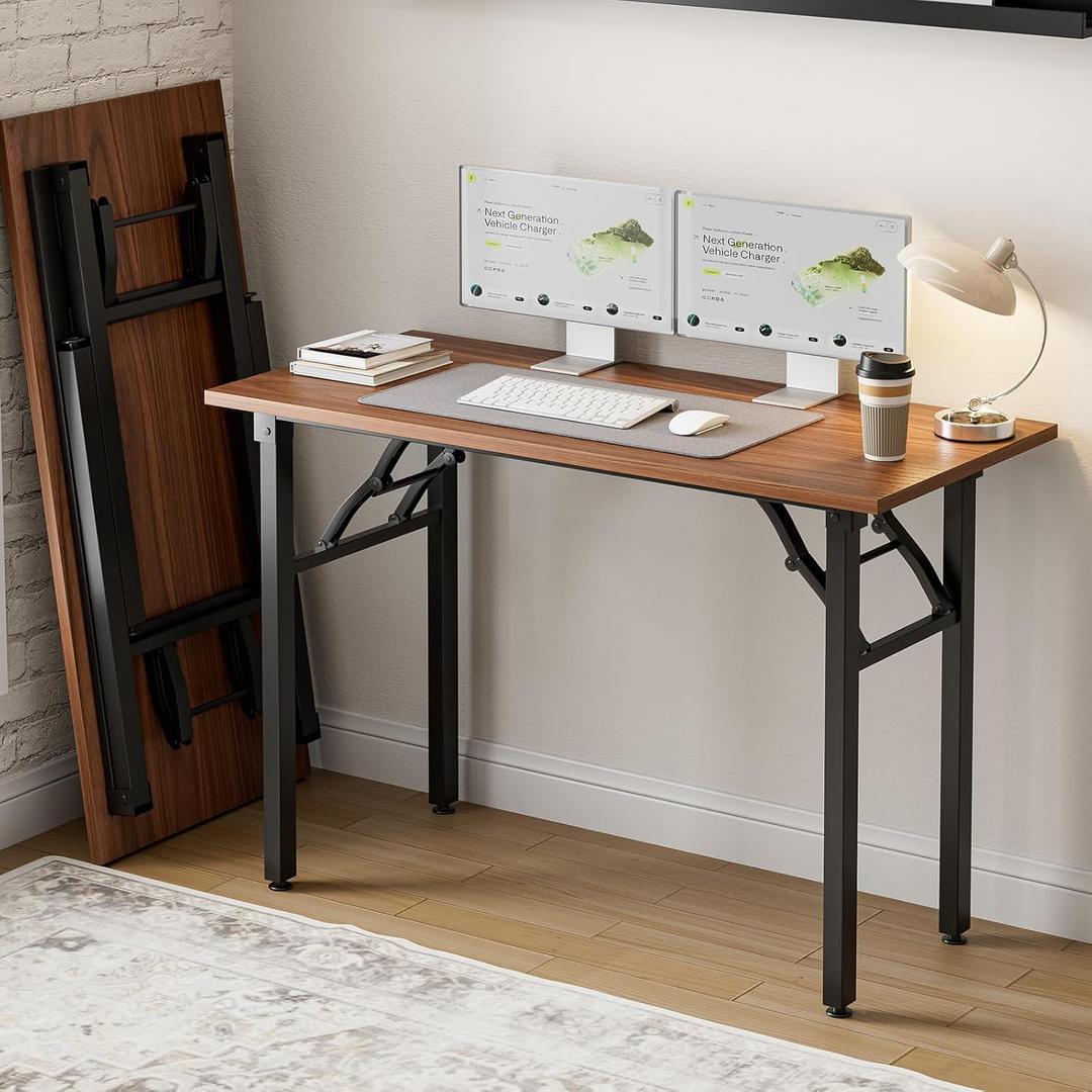 Frylr Small Folding Computer Desk  Portable 43.3 Inch Foldable Laptop Table, Collapsible and Compact for Easy and Fast Setup, Lightweight for Small Spaces, Home Craft and Study Use, Dark Walnut