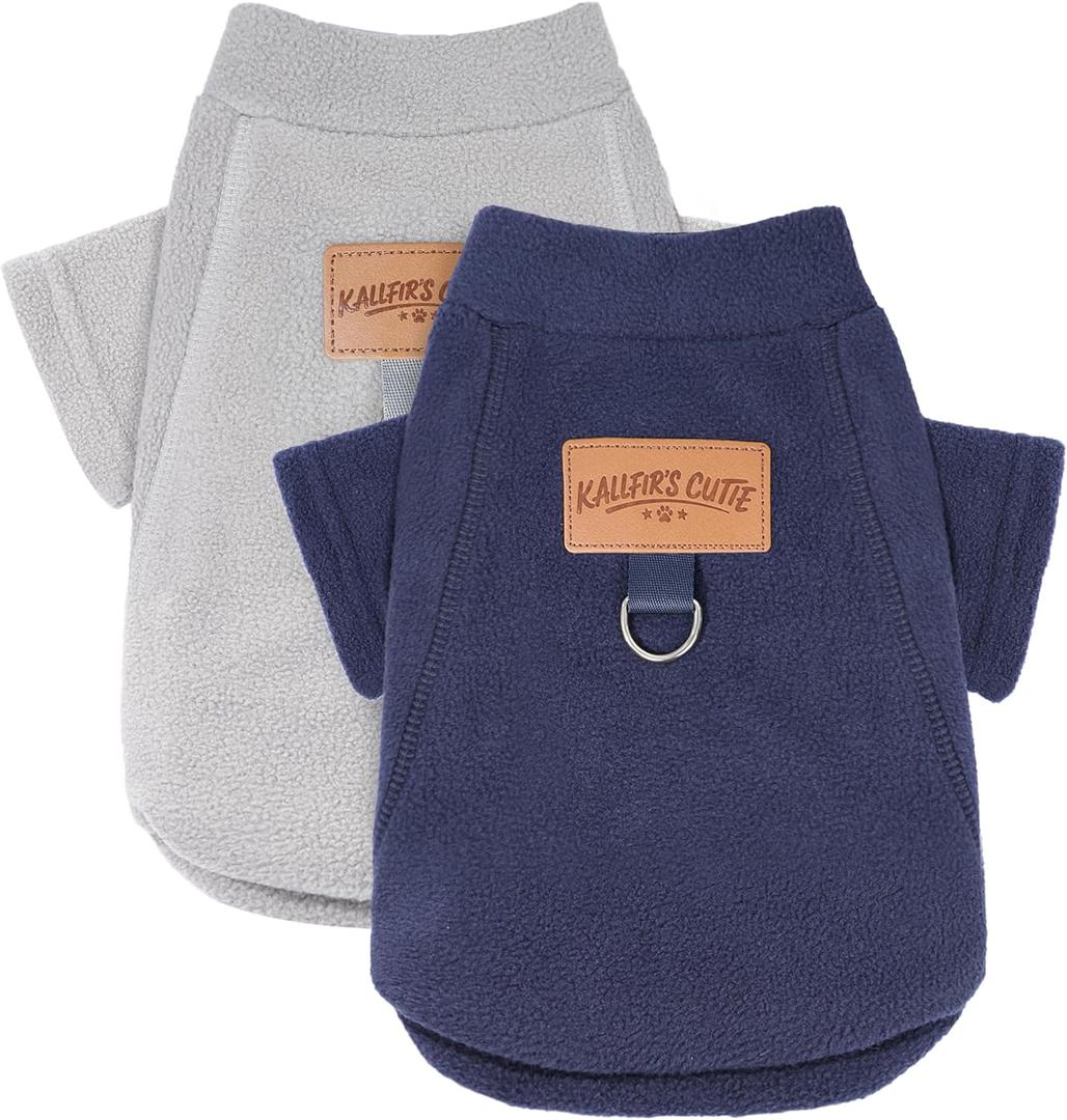 2 Pack Dog Sweaters with Leash Ring Warm Fleece Dogs Sweatshirt for Small Medium Dogs Pet Puppy Coat Apparel Outfits Winter Dog Clothes for Chihuahua, Yorkie, Bulldog, Dachshund Cats M, Grey