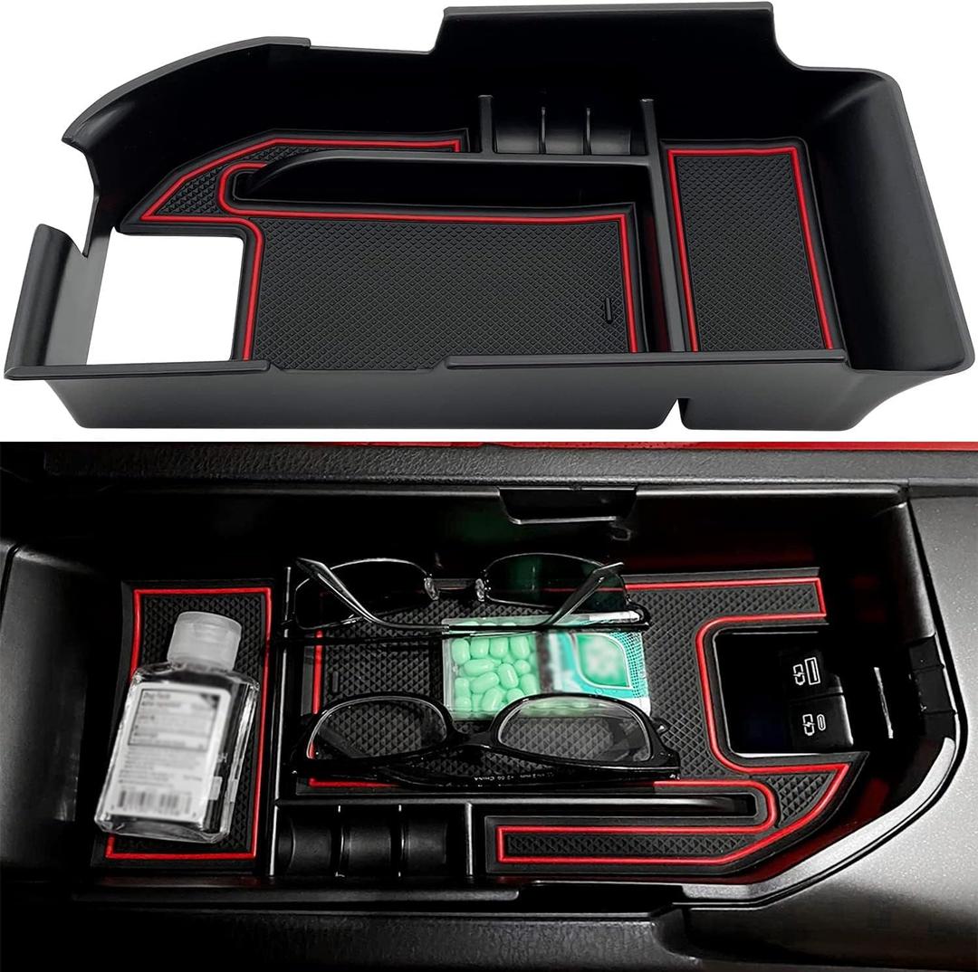 Compatible with Camry XLE/XSE 2018-2023 Center Console Organizer Tray Accessories, Fit Dual USB Ports (Red)