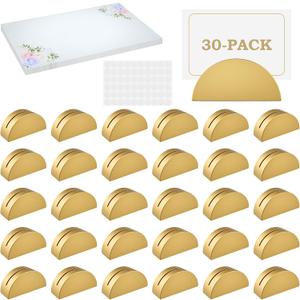 30Pcs Gold Semicircular Wooden Table Number Holders 40Pcs Place Cards with Glues, Lightweight Table Sign Holders for Wedding, Birthday Party