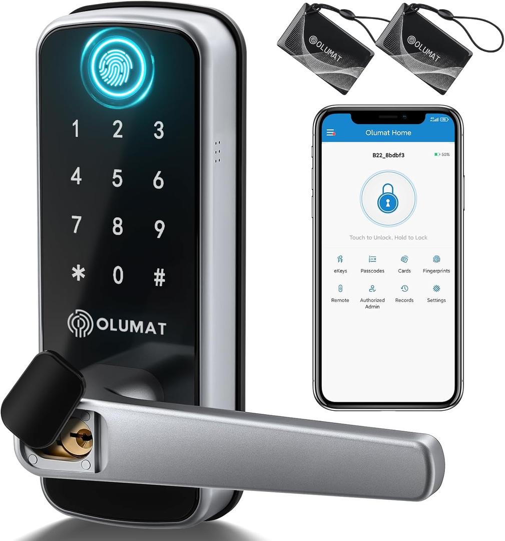 Smart Door Lock, OLUMAT Keyless Entry Door Lock Fingerprint Door Lock with Keypad Digital Lock with Handle for Home, Rental, Garage, Office and Hotel