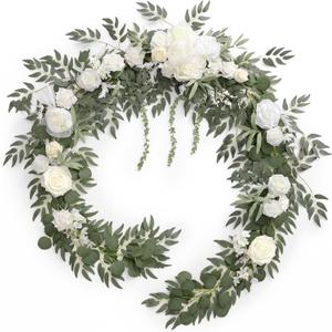 Ling's moment White Eucalyptus Flower Garland Wedding Arch 9 FT