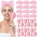 24 Pcs Spa Headband and Mini Hair Brush Bulk Spa Party Favor Include 12 Skincare Headbands with Bow 12 Dry Hairbrush for Women Skincare Gift Sleepover Party Supplies(Pink)