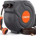 Upgraded Retractable Garden Hose Reel 1/2 inch x 130 ft Wall-Mounted 9 Pattern Nozzle Any Length Lock Automatic Slow Return 180° Swivel UV Resistant Heavy Duty Hose Reels for Outside