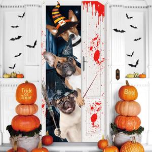 2 x Halloween Door Cover, Funny Dog Join in The Fun Front Porch Sign Banner, Halloween Decoration and Supplies for Home