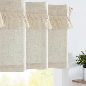 jinchan Boho Valance with Tassels Linen Kitchen Valance Curtain for Windows 18 Inch Beige Farmhouse Rustic Small Window Treatment for Living Room Laundry RV Light Filtering Back Tab 1 Panel Crude jinchan Boho Valance with Tassels Linen Kitchen Valance Curtain for Windows 18 Inch Beige Farmhouse Rustic Small Window Treatment for Living Room Laundry RV Light Filtering Back Tab 1 Panel Crude