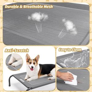 Nobleza Raised Pet Cot Beds for Small to Medium Dogs & Cats, Outdoor Elevated Bed Fits Up to 150 LBs, Washable, Non-Slip Feet, 34.3"X 25.6" Grey