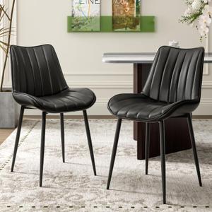 VECELO Dining Chairs Set of 2, Vegan Leather Fabric & Metal Frame, Mordern Style for Kitchen, Living Room,Offcie, Black