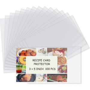 Recipe Card Protectors, Recipe Card Covers Index Card Sleeves Protect Recipes Kitchen Plastic Cookbook Sheet Protectors Cookbook Page Sleeve - 100 Count 3×5 Inch