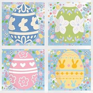 AmazingSpark 4 Sheets Extra Large Easter Window Clings Decoration 13.78 x 13.78 Inches Easter Eggs Window Decals Colorful Egg Bunny Double-sided PVC Sticker for Glass Windows Home Office School Spring