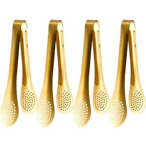 9 Inch Gold Buffet Tongs Set of 4, Stainless Steel Food Serving Utensils Tong for Cooking, Salad, Barbecue, Buffet, Toast