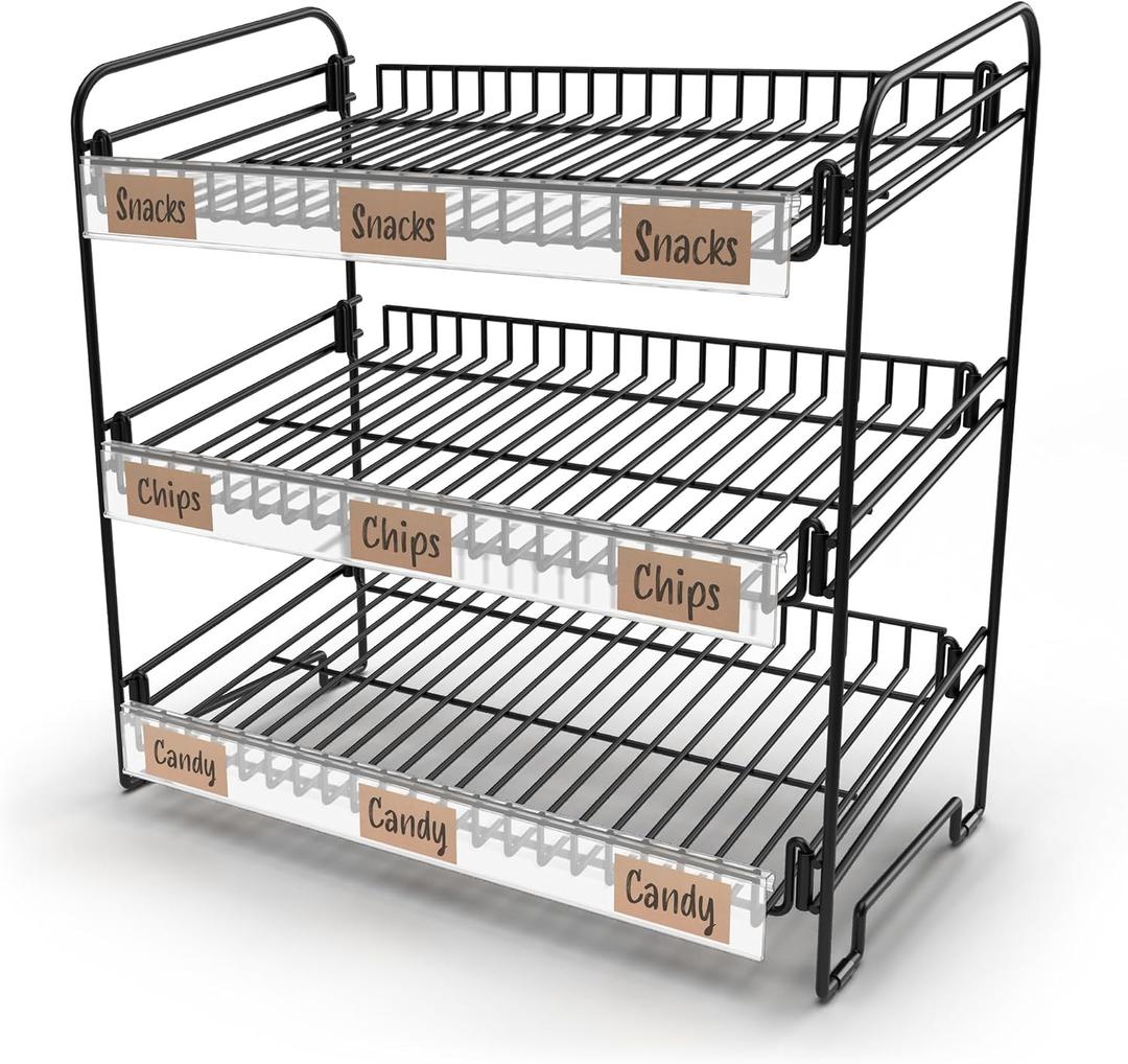 DS THE DISPLAY STORE Black 3 Tier Candy Display Rack – Chip Display for Snack Vendors, Food Trucks, Concession Stands & Retail Storefronts