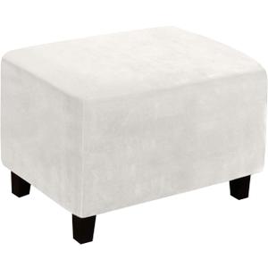 Ottoman Cover, Stretch Rectangle Velvet Ottoman Slipcovers of Foot Stool for Living Room, Folding Storage Furniture Protector with Elastic Bottom, Machine Washable(Tooth White, L)