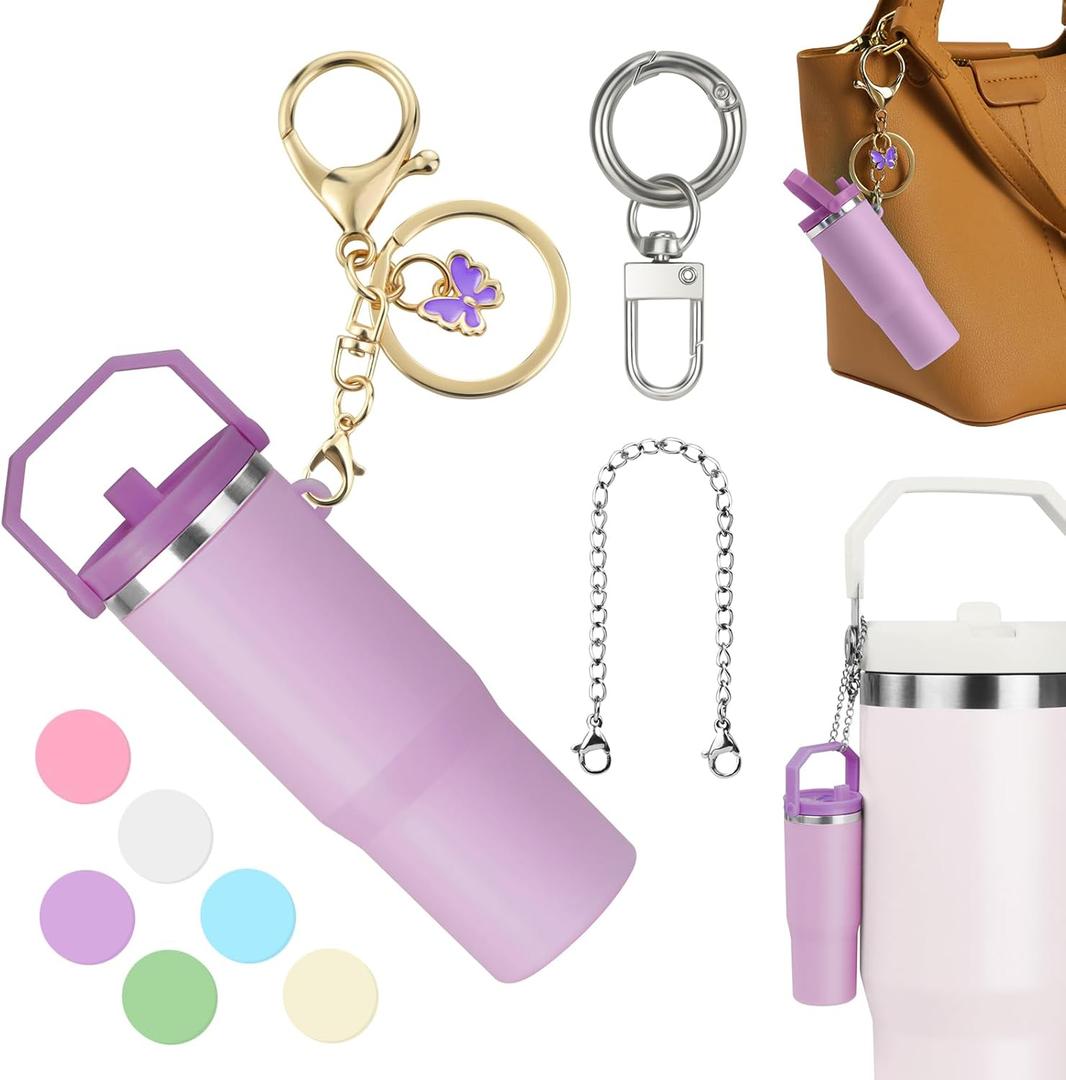 NBOOCUP Mini Cup Keychain for Stanley IceFlow, Tumbler Cup Lip Balm Holder, Mini Cup Keychain Chapstick Holder (Purple)