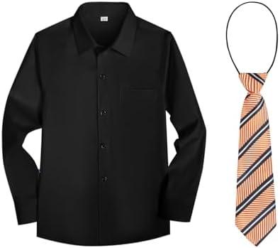Boys Black Dress Shirt with Pocket Long Sleeve Button Down Kid Uniform Shirt with Tie Size 16