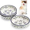Howise - Cuencos de cermica para gatos, 5.3 pulgadas, platos para comida y agua, paquete de 3 cuencos poco profundos para gatos de interior, azul floral