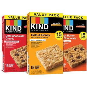 KIND Healthy Grains Bars, Variety Pack, Dark Chocolate Chunk, Oats & Honey, Peanut ButterDark Chocolate Snacks, Gluten Free, 1.2 OZ, 45 Count