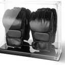 MMA Glove Display Case with Mirror Back, 2 Glove Holder, Acrylic Kickboxing Sparring Glove Half Finger Boxing Glove Display Case with Solid Base Stand, Watch The Video to Assemble