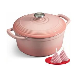 Overmont Enameled Cast Iron Dutch Oven - 5.5QT Pot with Wide Handles Lid Cookbook & Cotton Potholders - Heavy-Duty Pre-Seasoned Cookware Oven Safe to 500°F for Braising, Stews, Roasting, Sourdough Baking