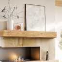 48" Fireplace Mantel, 5'' Thick Handmade Hollow Solid Wood Wall Long Floating Shelf with Invisible Wood Brackets, Wood Color