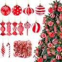 Christmas Candy Cane Lollipop Ornaments for Christmas Tree 48Pcs Xmas Plastic Peppermint Christmas Tree Hanging Ball Pendants for Xmas Party Indoor New Year Holiday Home Decorations (Red)