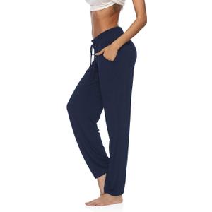 DIBAOLONG Womens Yoga Pants Wide Leg Comfy Drawstring Loose Straight Lounge Running Workout Legging (Medium, Navy)