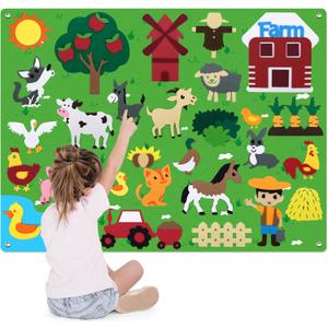 Felt Story Board Set for Kids 3-5 Years Old38 Pcs Preschool Farmhouse Storytelling, Classroom Flannel Toy for Toddlers, Early Learning Interactive Play Kit for Birthday Gifts Wall Hanging